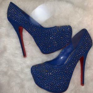 Blue Rhinestone Platform Pumps